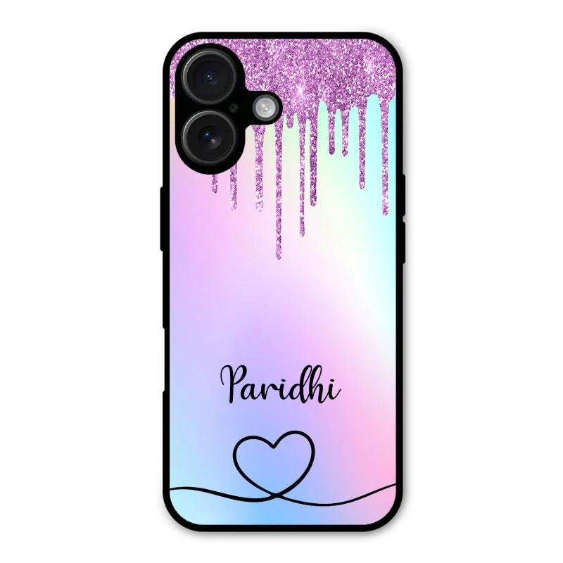 MultiColor Glitter Glass Case For iPhone 16 Plus