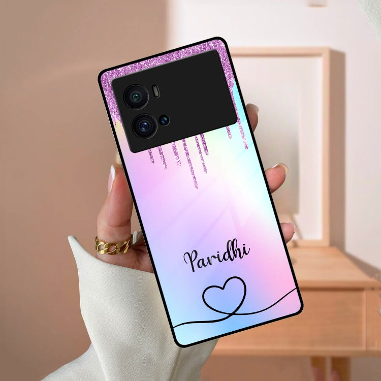 MultiColor Glitter Glass Case For iQOO