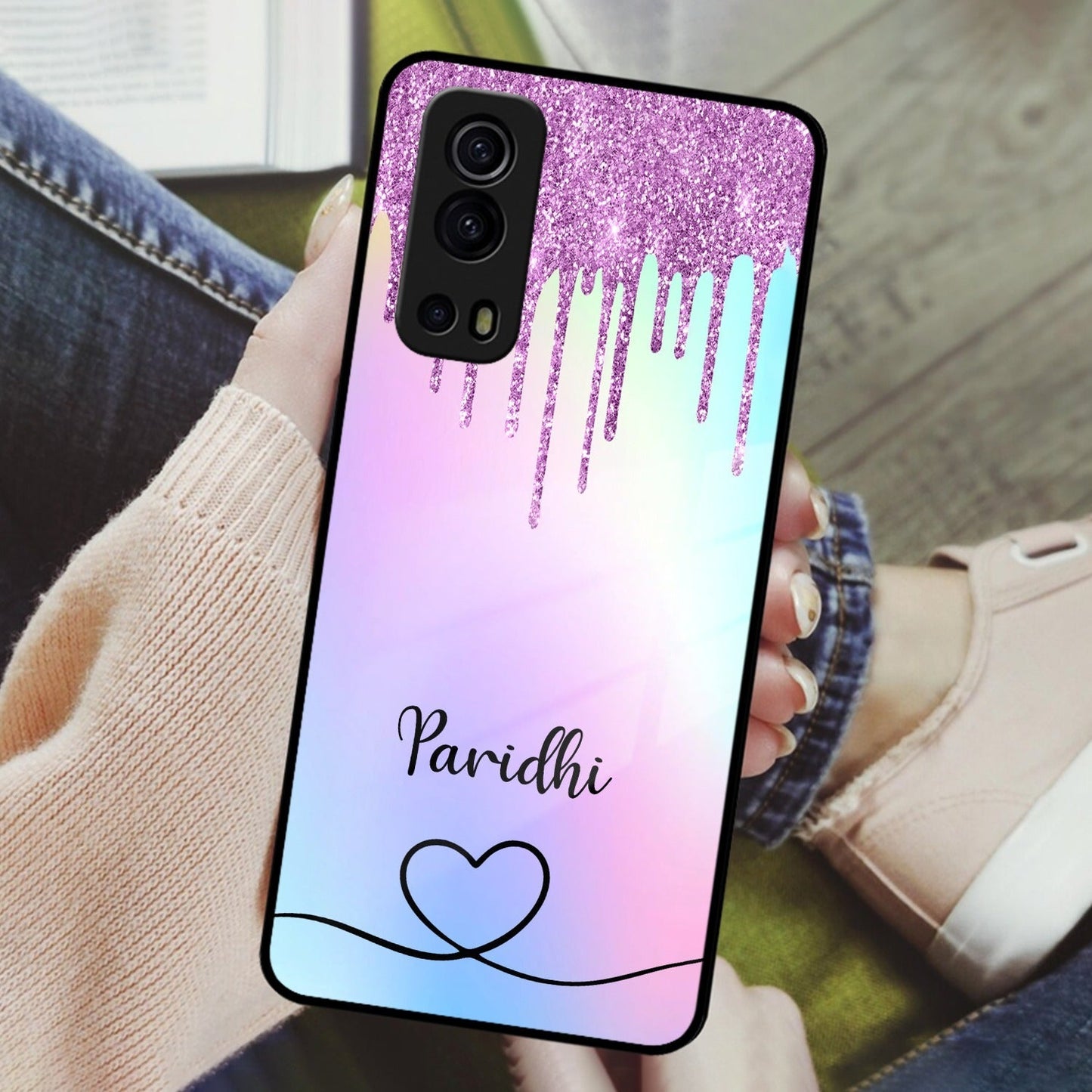 MultiColor Glitter Glass Case For iQOO