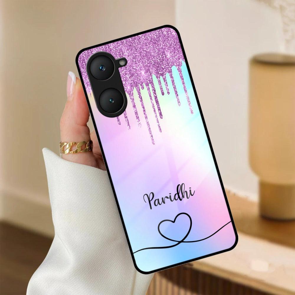 MultiColor Glitter Glass Case For iQOO