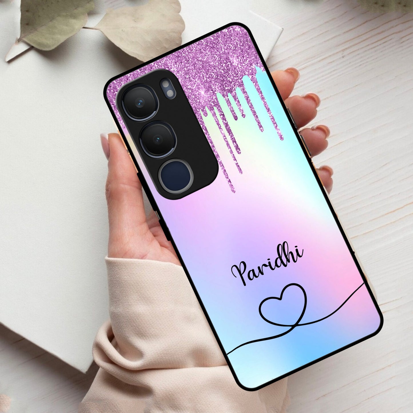MultiColor Glitter Glass Case For Vivo