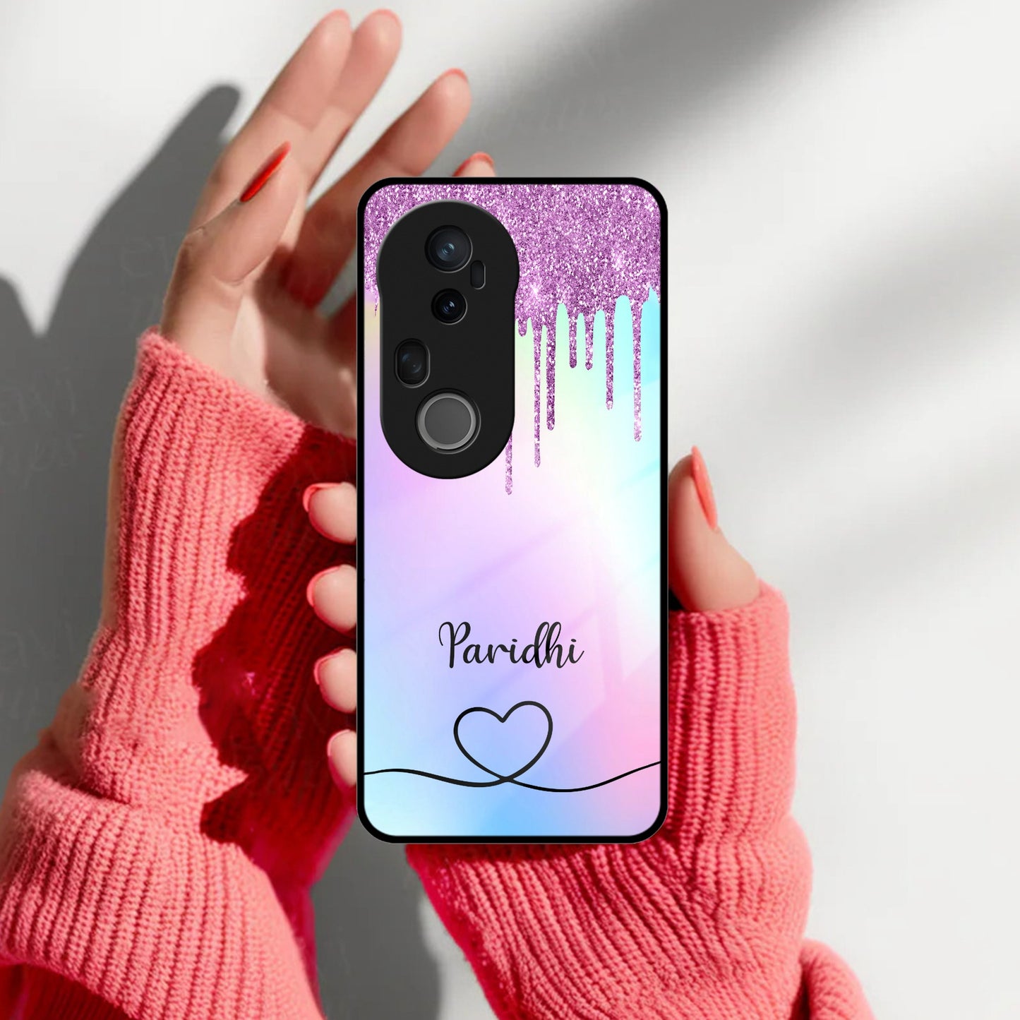 MultiColor Glitter Glass Case For Vivo