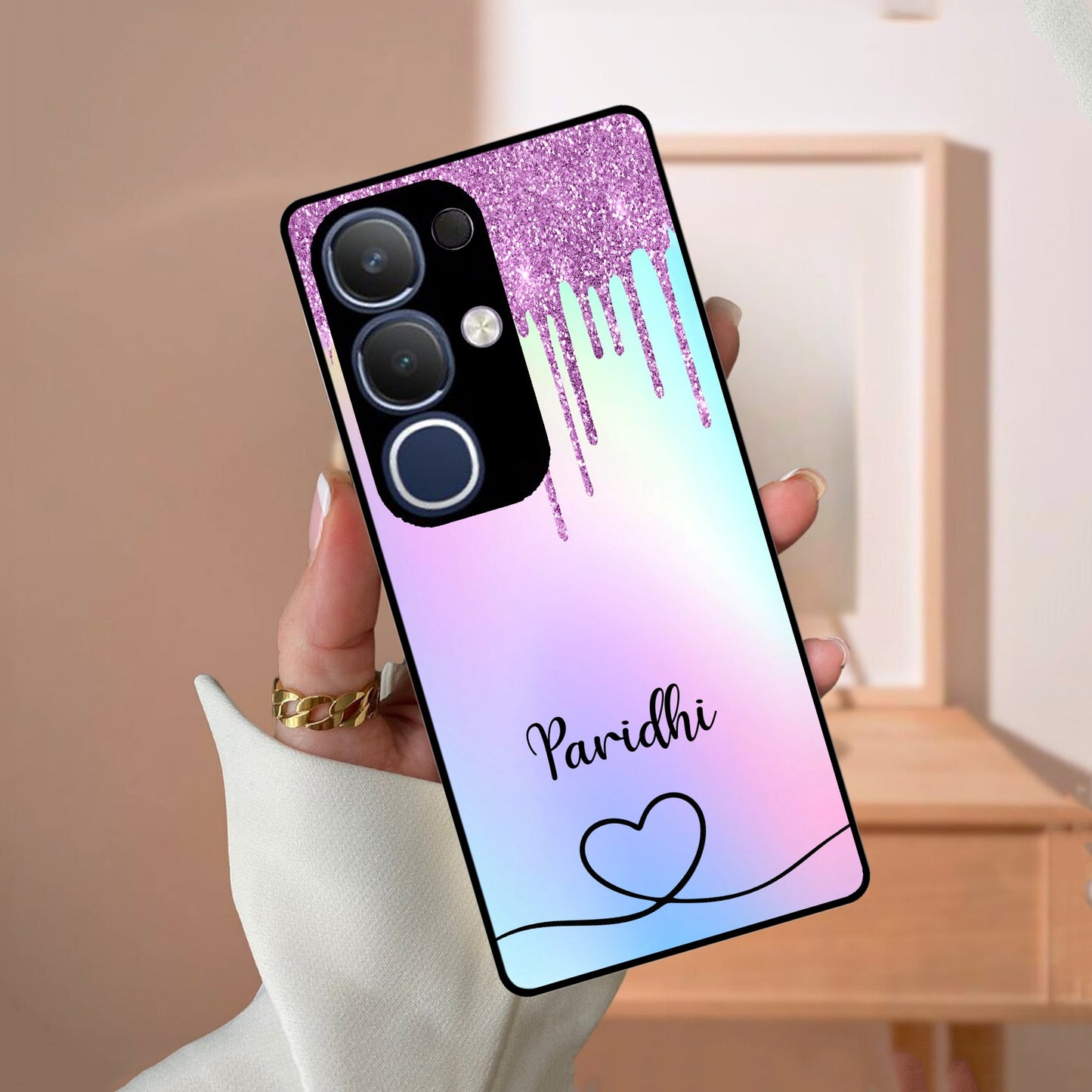 MultiColor Glitter Glass Case For Vivo