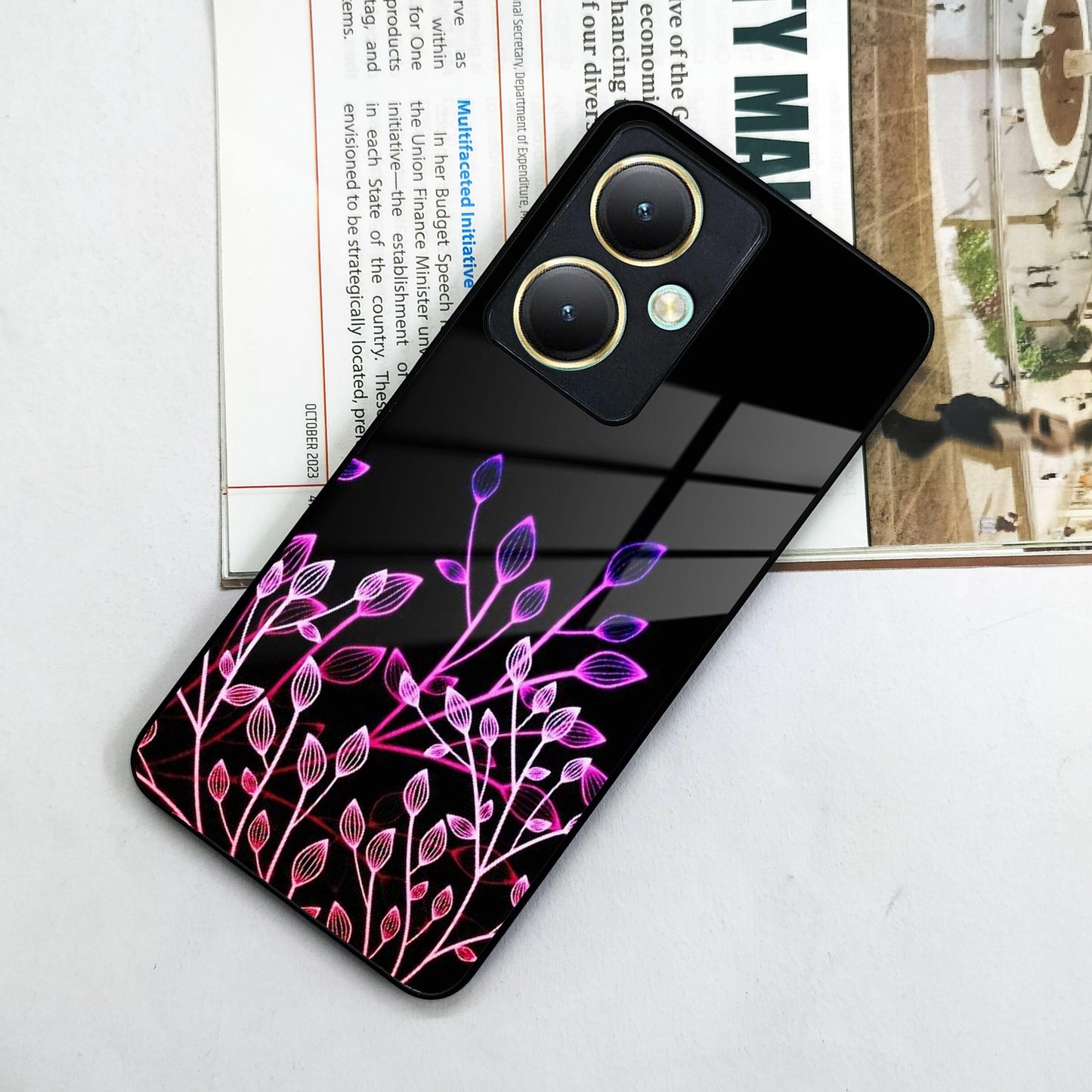 Multicolor Flower Print Glass Case Cover For Vivo