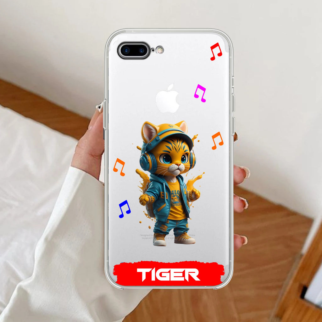 Music Cat Customize Anti Yellow Clear Case For iPhone 7 Plus / iPhone 8 Plus