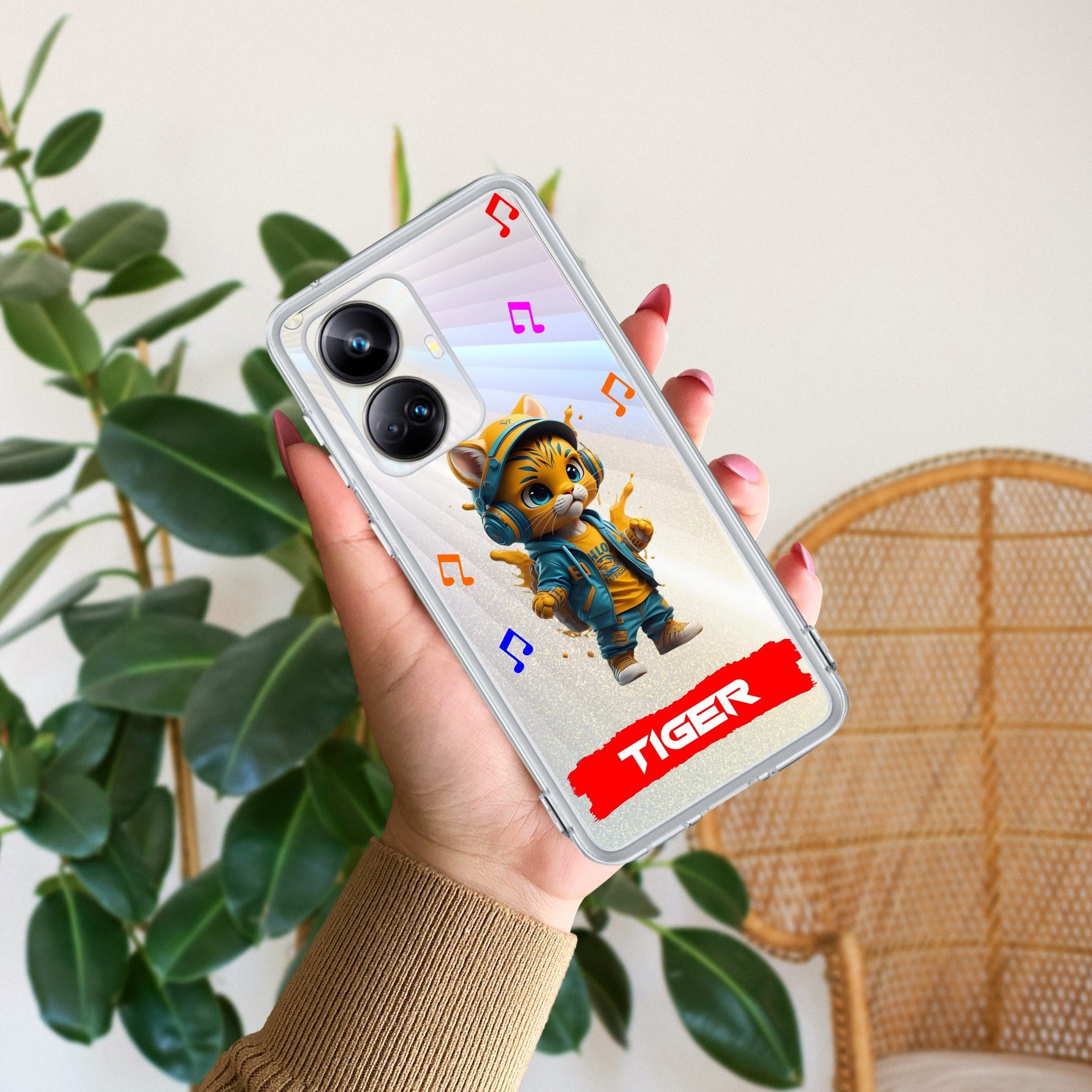 Music Cat Customize Anti Yelllow Case For Realme 10 Pro Plus 5G