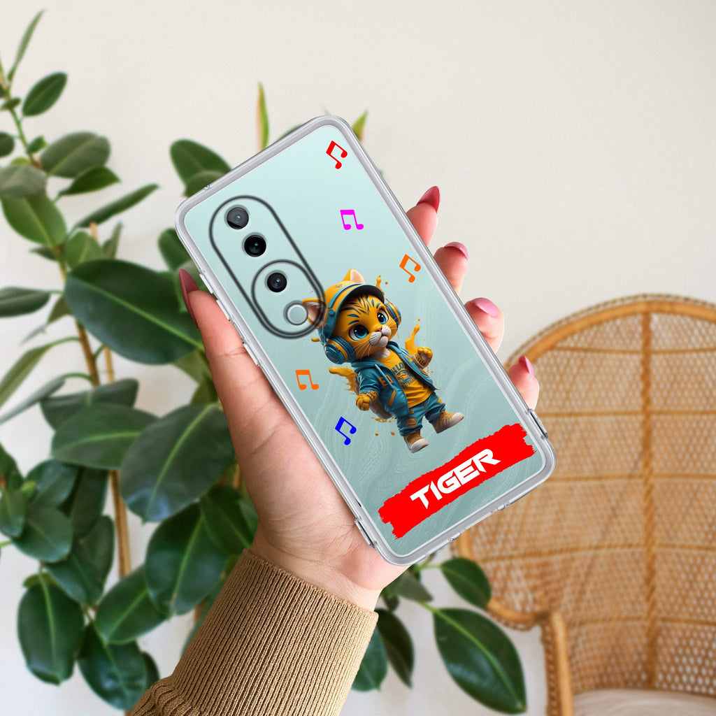Music Cat Customize Transparent Silicon Case For Vivo V40 5G