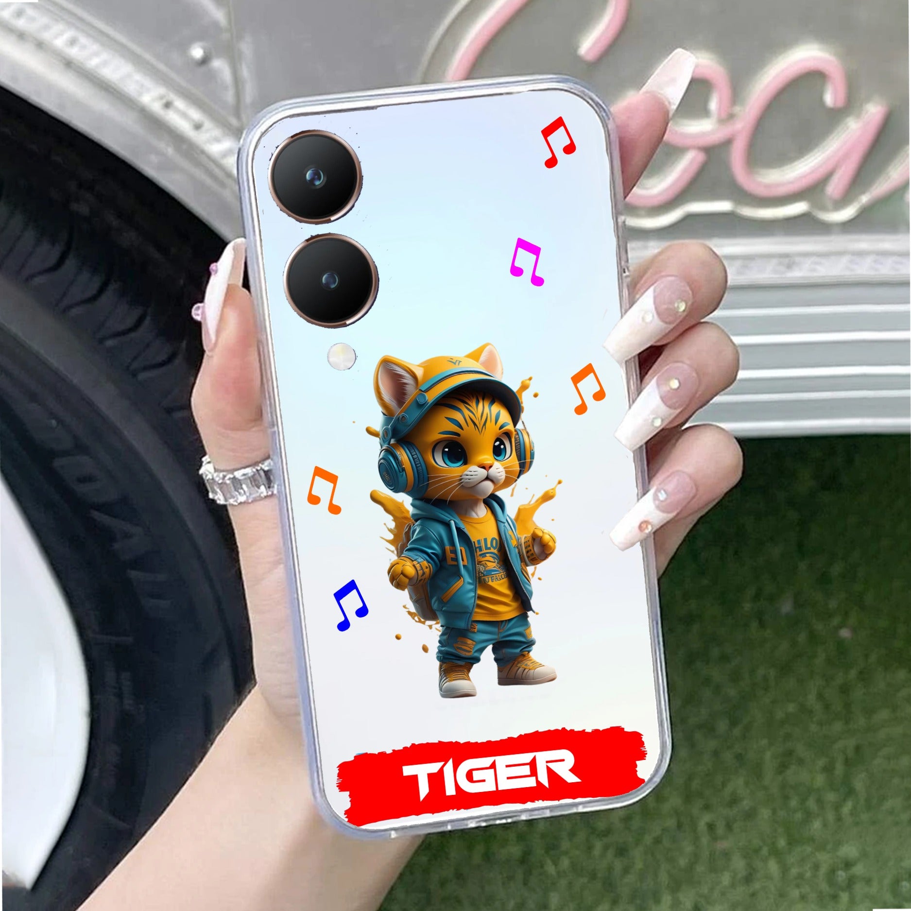 Music Cat Customize Transparent Silicon Case For Vivo Y28 5G