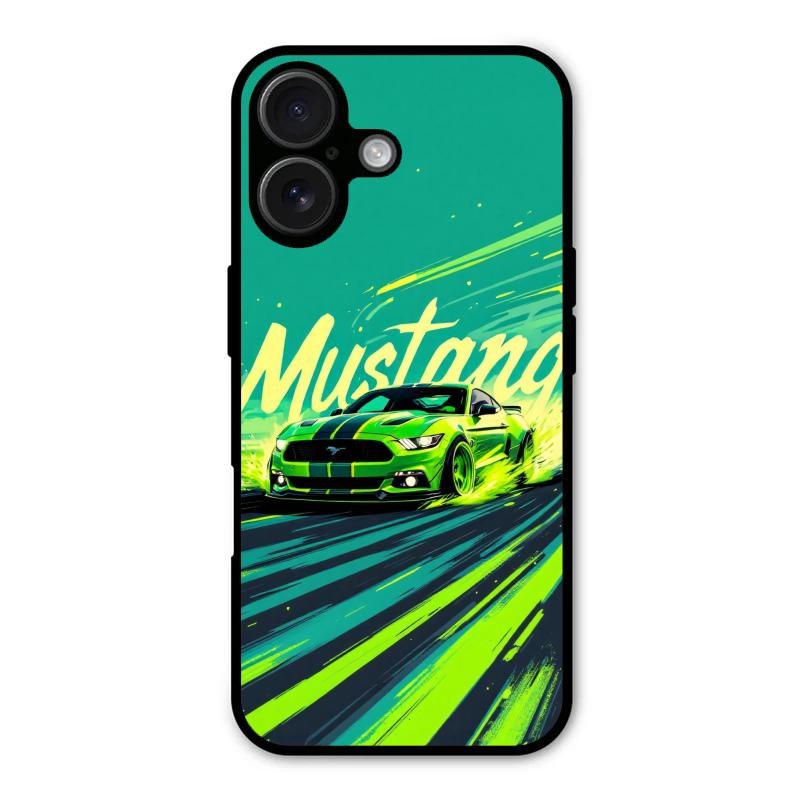 Mustang Super Sports Car Glass Case Cover For iPhone 16 Plus