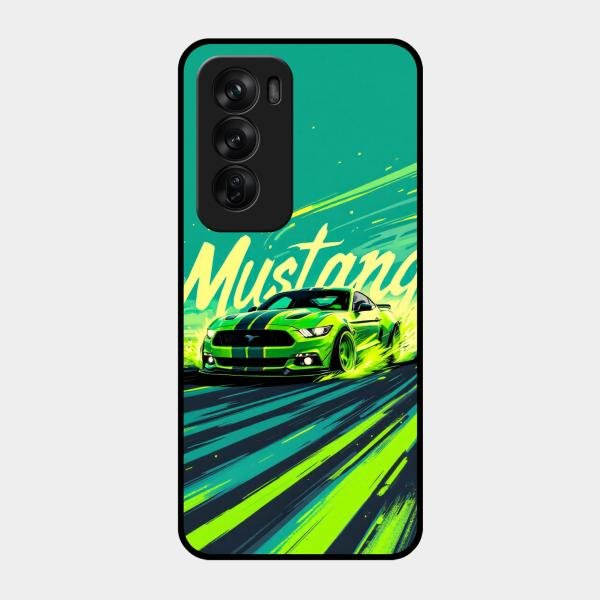 Mustang Super Sports Car Glass Case Cover For Oppo Reno 12 Pro 5G