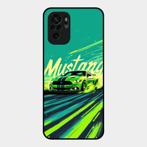 Mustang Super Sports Car Glass Case Cover For Redmi Note 10