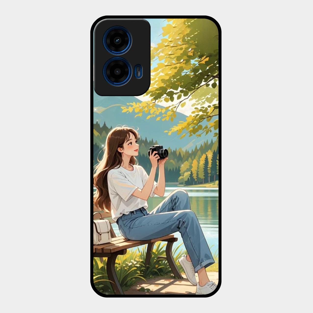 nature s frame glossy metal case cover for Motorola G45 5G