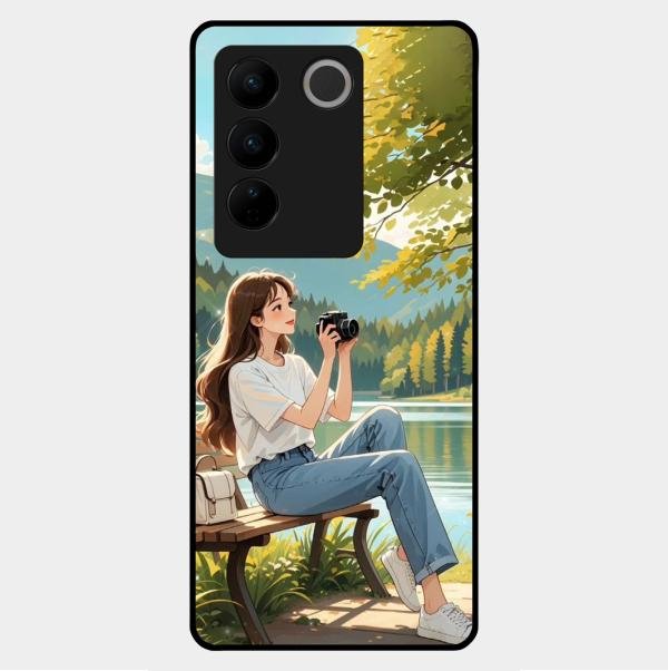 nature s frame glossy metal case cover for Vivo V27 5G