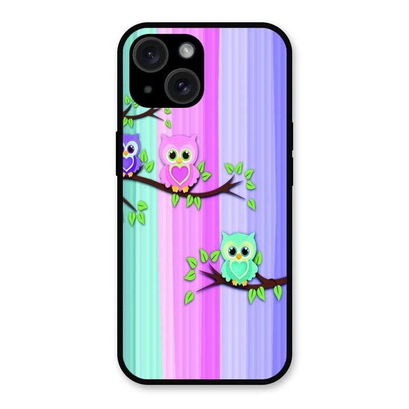 Owl Glossy Metal Case Cover For iPhone 15 Plus