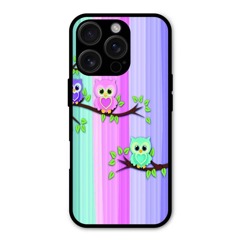 Owl Glossy Metal Case Cover For iPhone 16 Pro Max