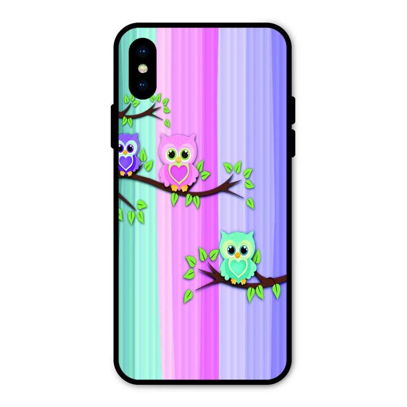 Owl Glossy Metal Case Cover For iPhone XS