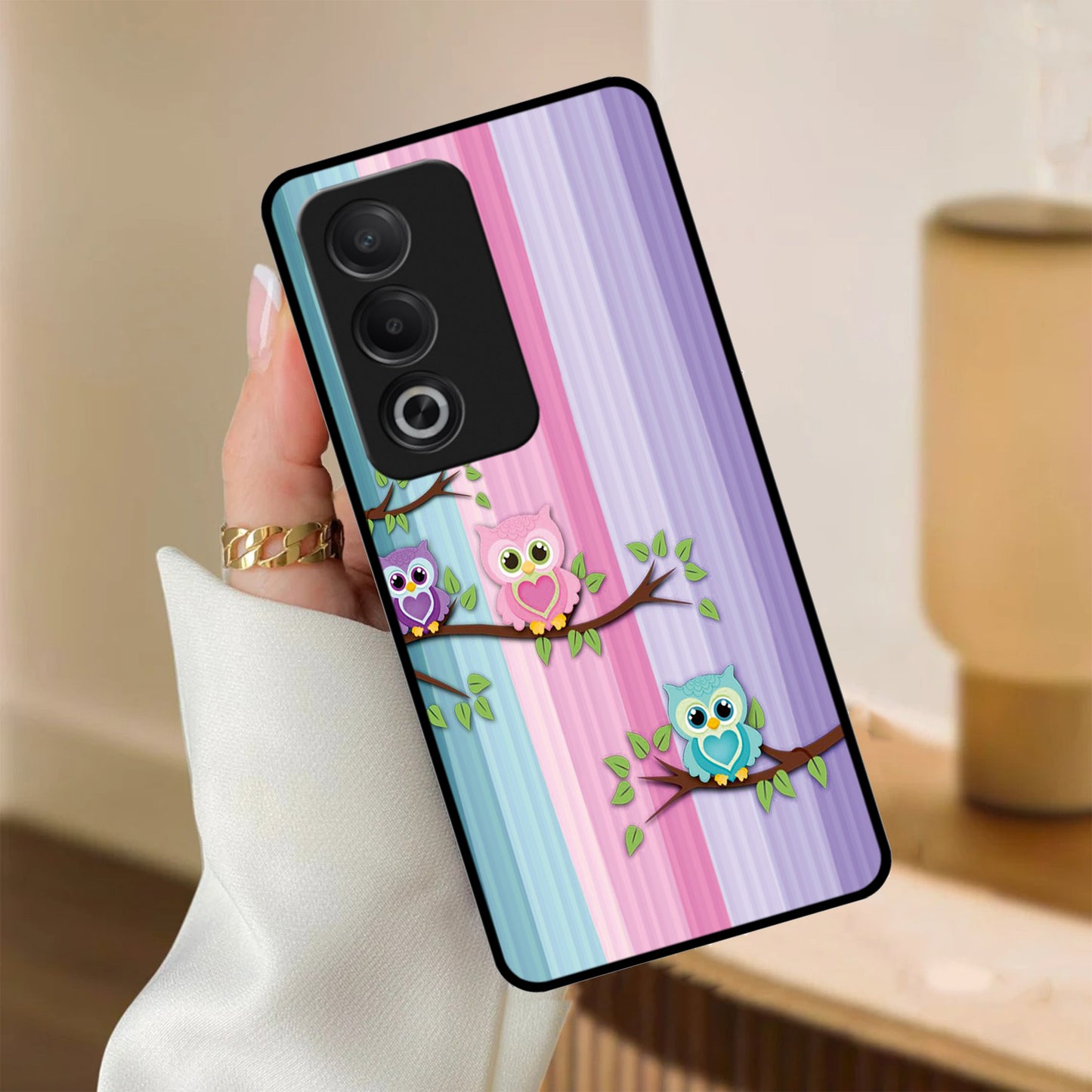Owl Glossy Metal Case Cover For Oppo