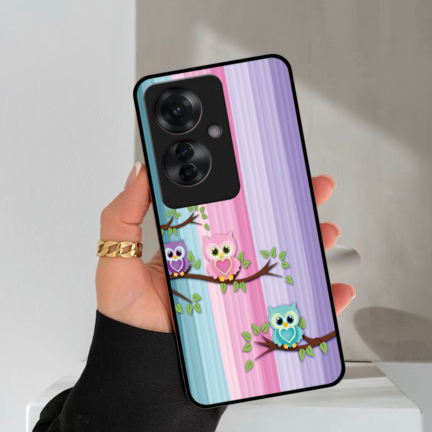Owl Glossy Metal Case Cover For Oppo