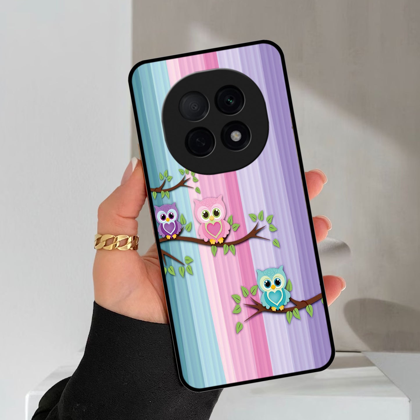 Owl Glossy Metal Case Cover For Oppo