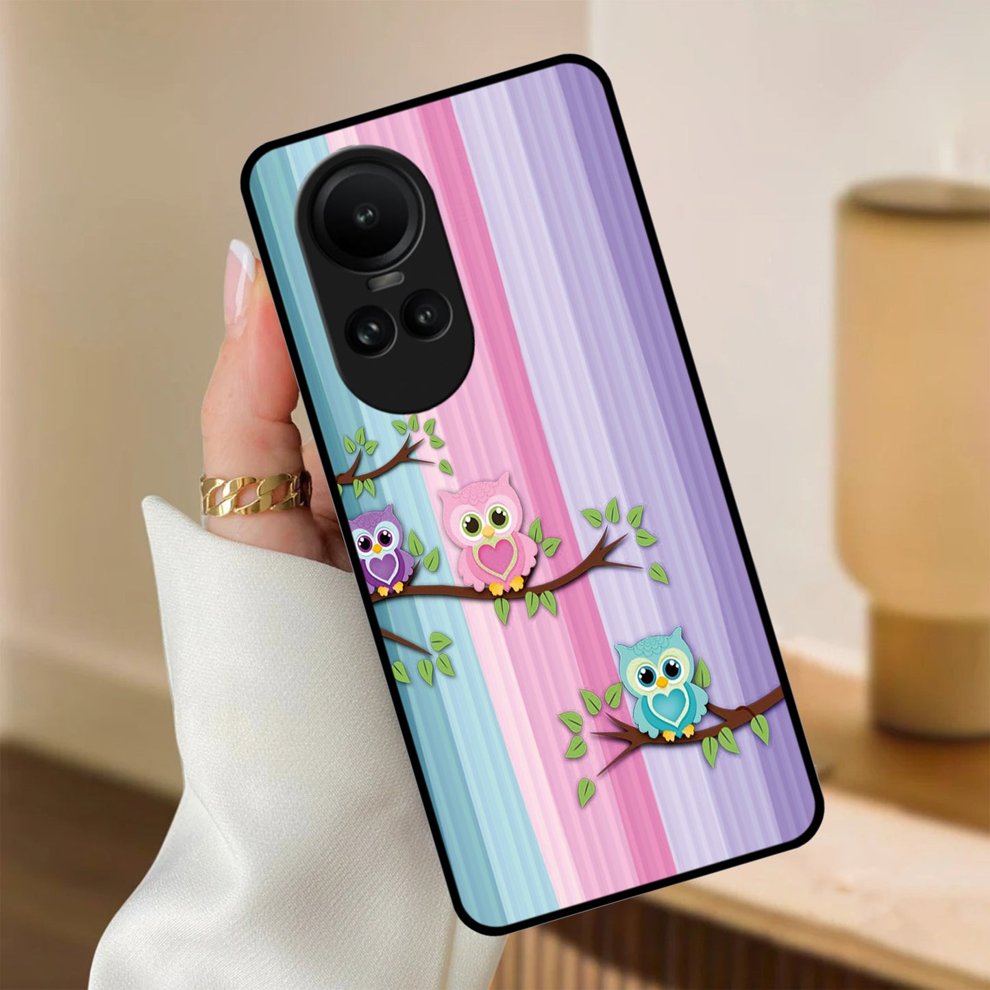 Owl Glossy Metal Case Cover For Oppo