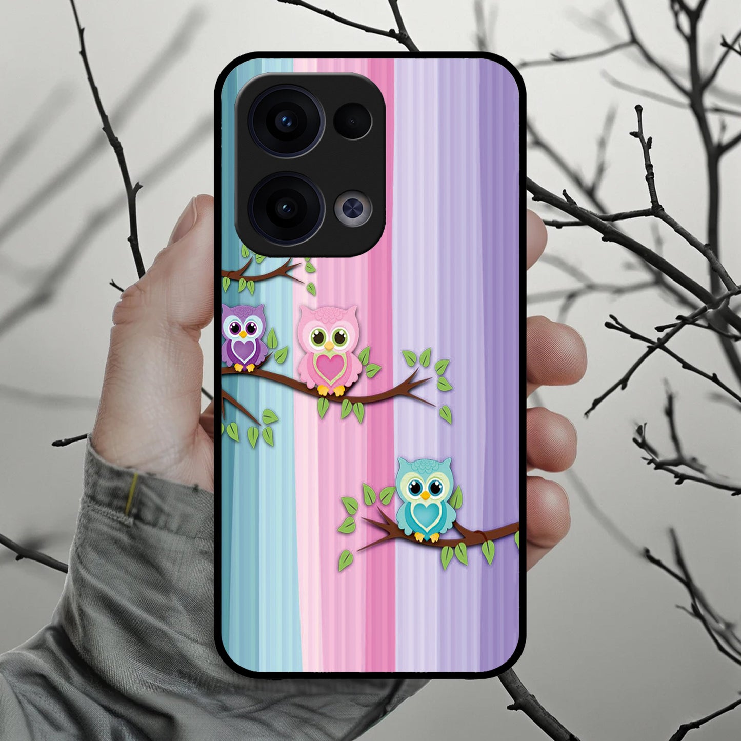 Owl Glossy Metal Case Cover For Oppo