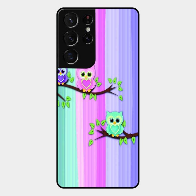 Owl Glossy Metal Case Cover For Samsung Galaxy S21 Ultra