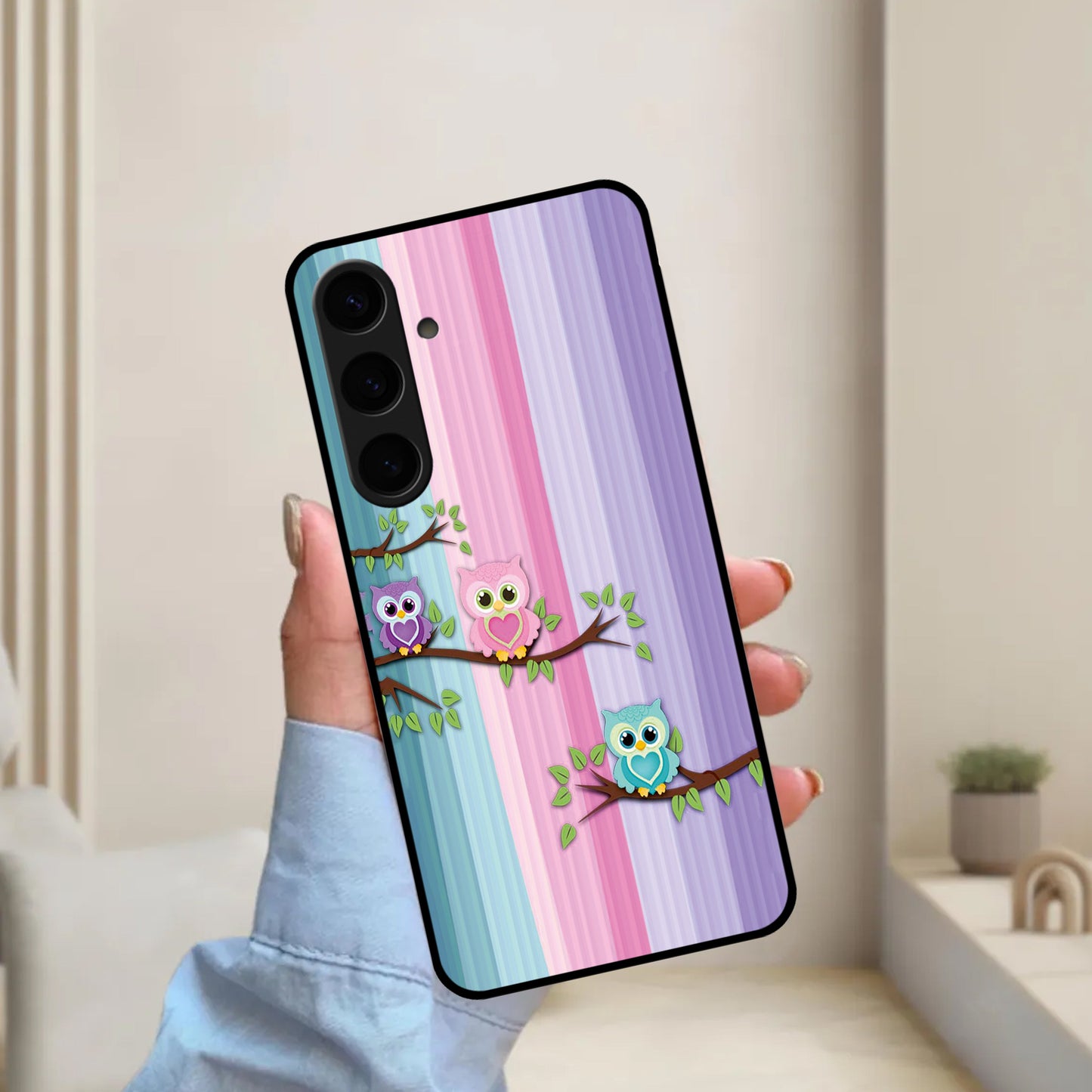 Owl Glossy Metal Case Cover For Samsung