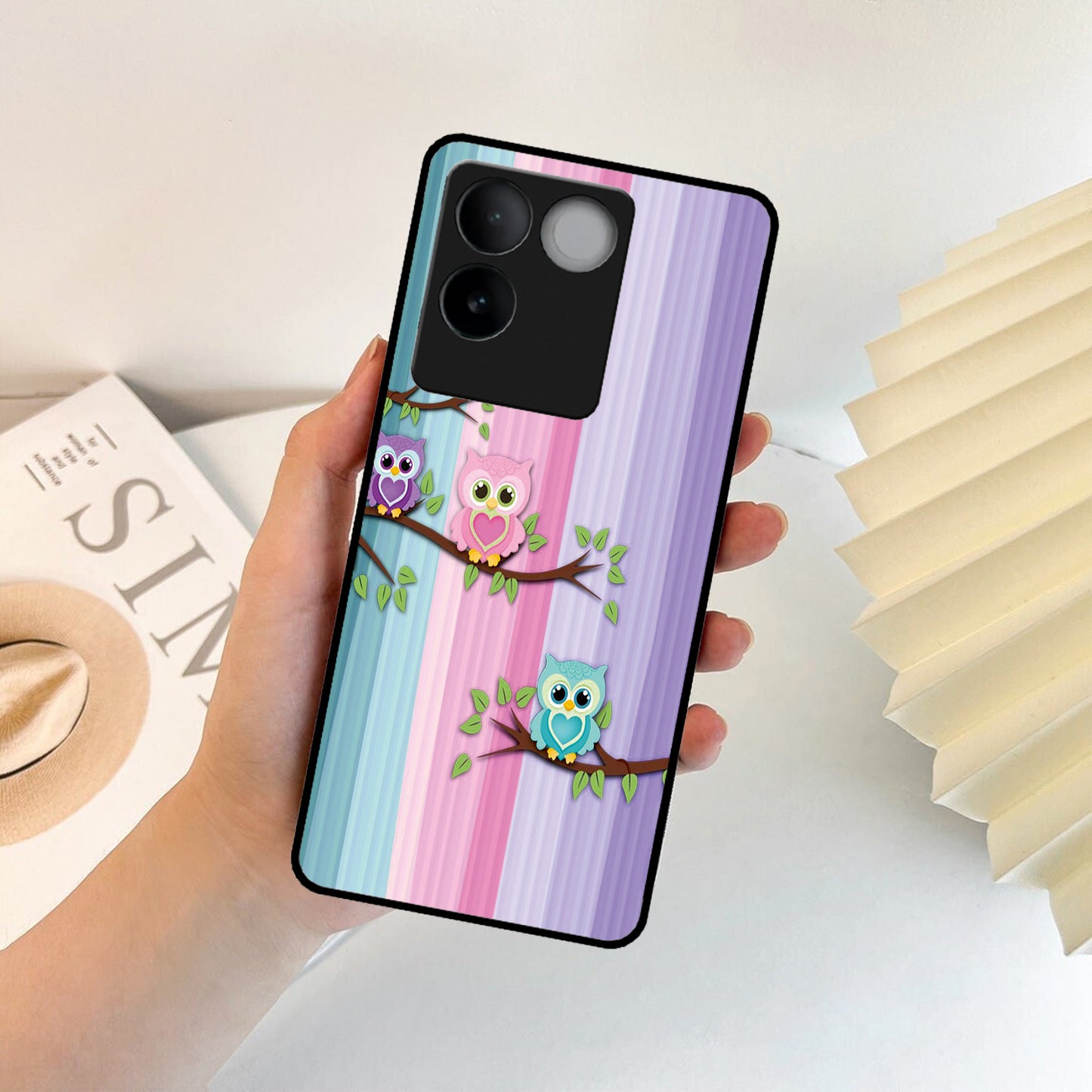 Owl Glossy Metal Case Cover For Vivo
