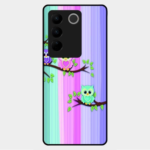 Owl Glossy Metal Case Cover For Vivo V27 5G