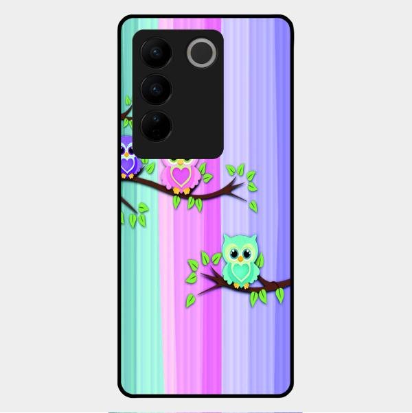 Owl Glossy Metal Case Cover For Vivo V27 Pro 5G