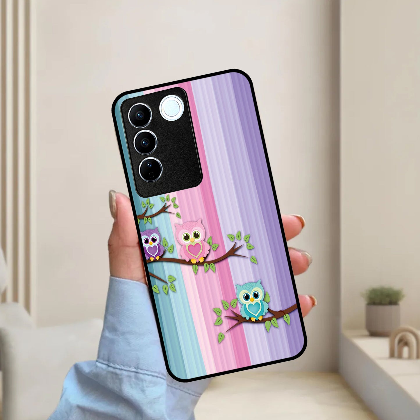 Owl Glossy Metal Case Cover For Vivo