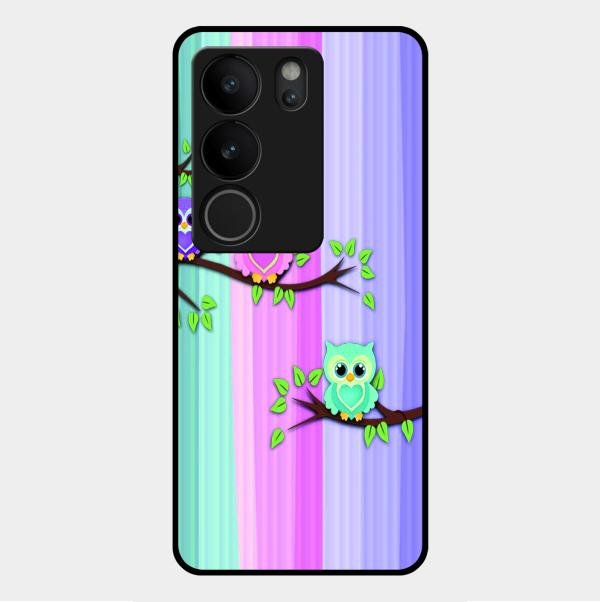 Owl Glossy Metal Case Cover For Vivo V29 Pro 5G