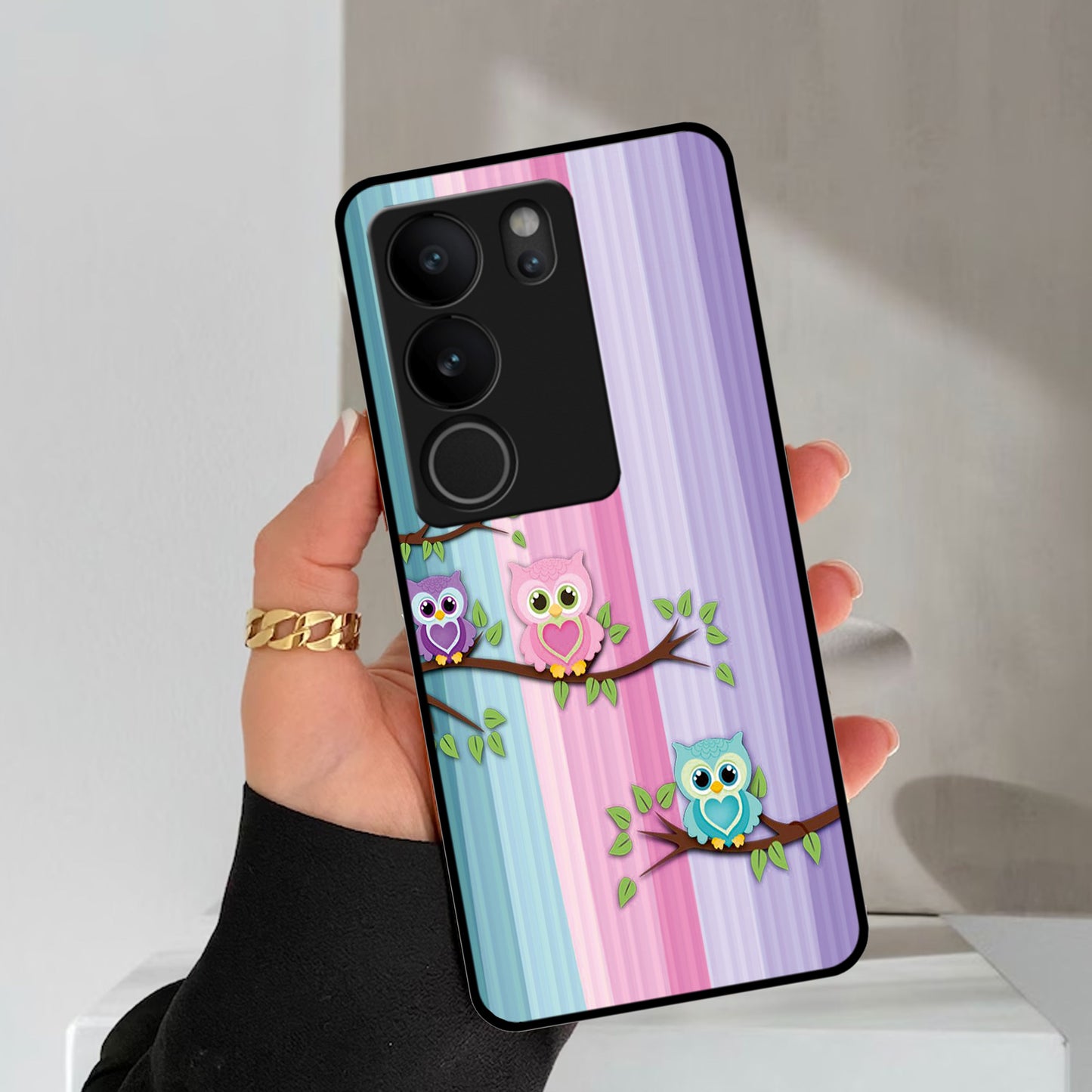 Owl Glossy Metal Case Cover For Vivo