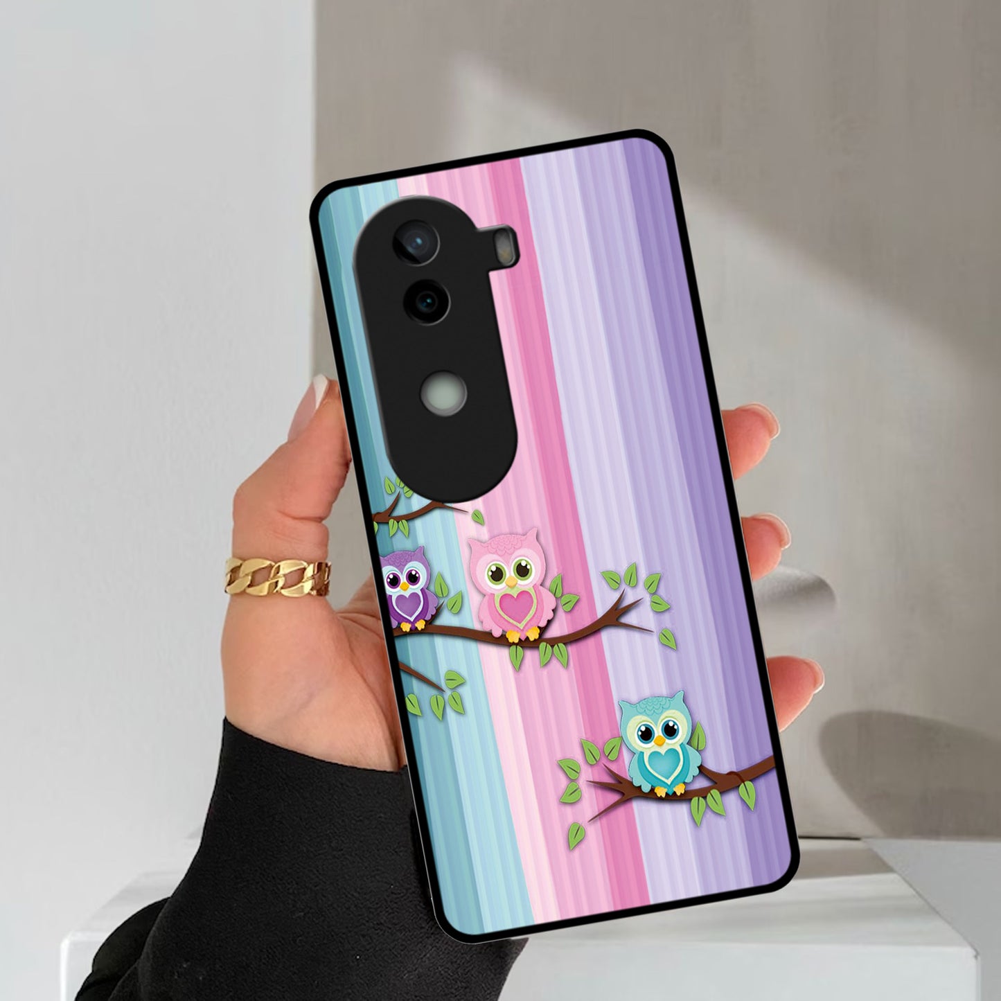 Owl Glossy Metal Case Cover For Vivo
