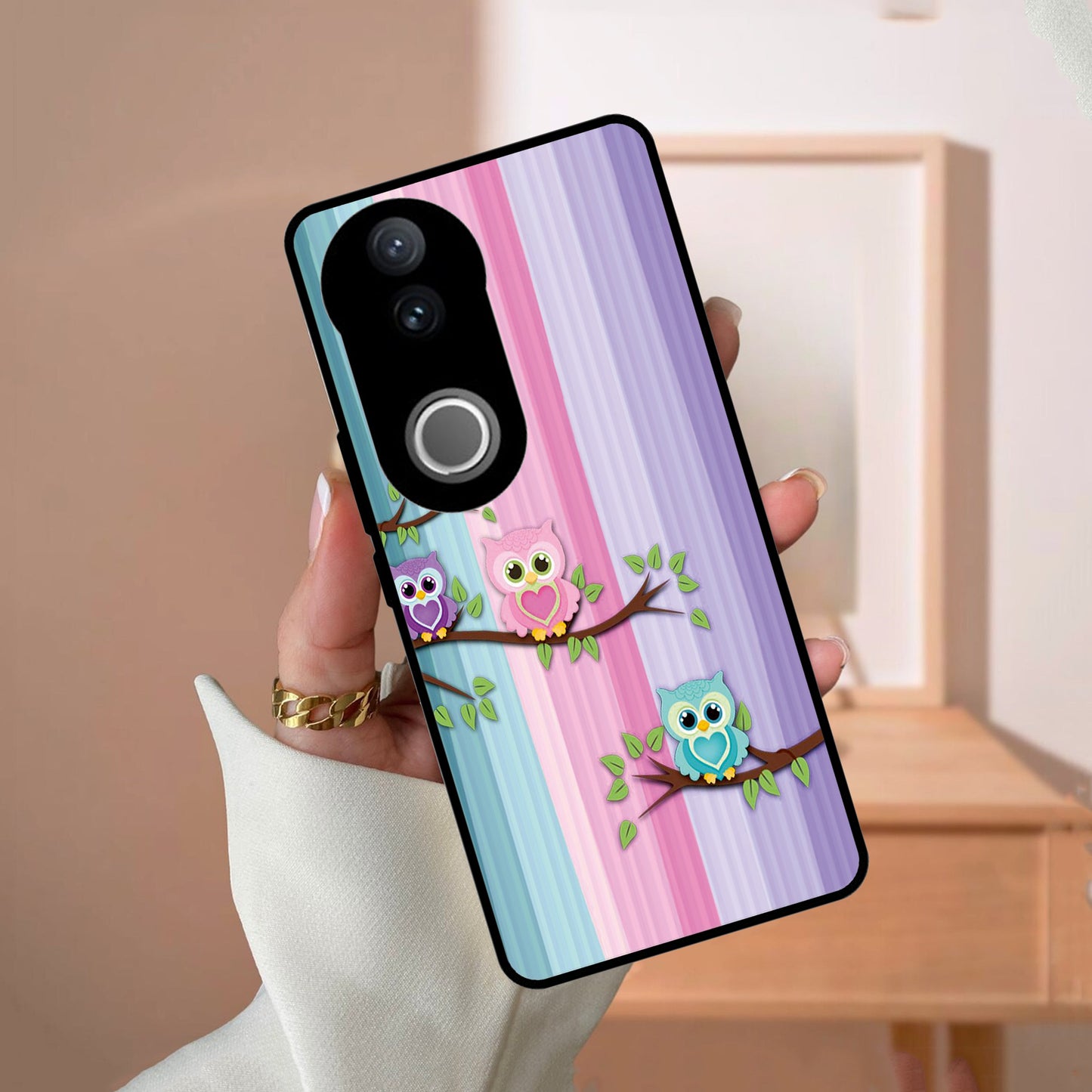 Owl Glossy Metal Case Cover For Vivo