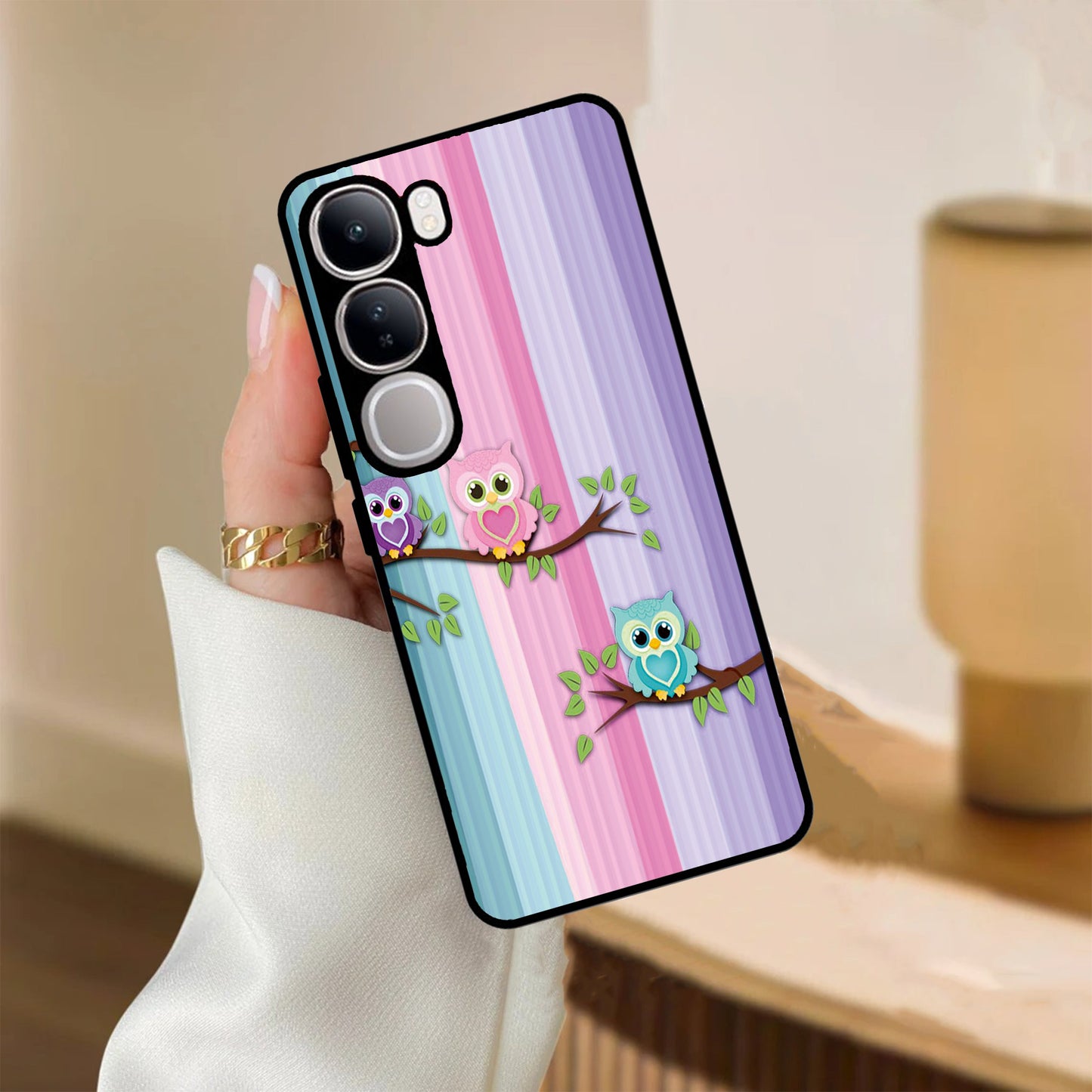 Owl Glossy Metal Case Cover For Vivo