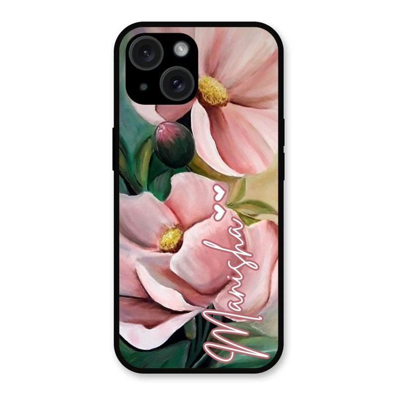 Paint Floral Poster Glass Case Cover For iPhone 15 Plus