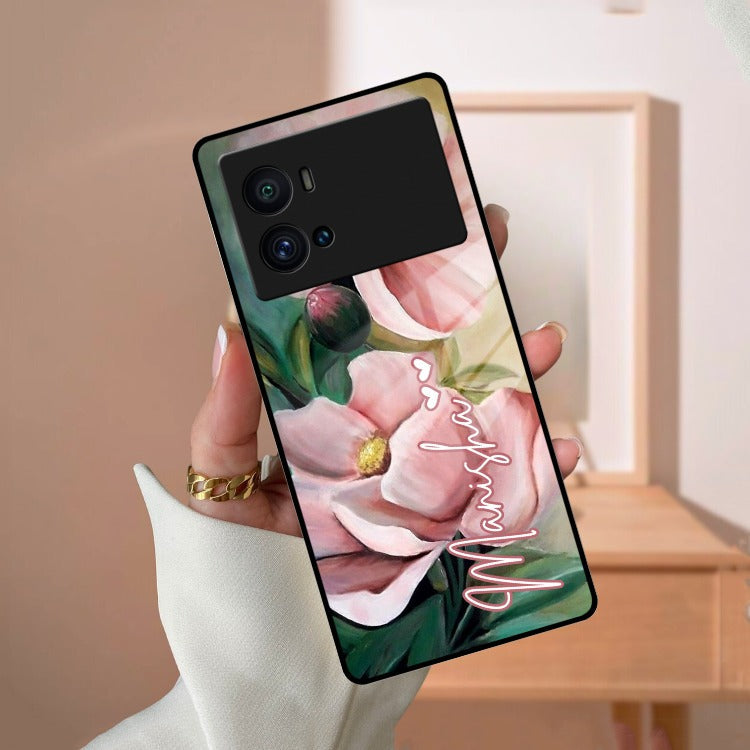 Paint Floral Poster Glass Case Cover For iQOO
