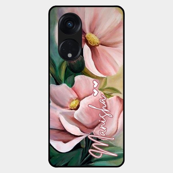 Paint Floral Poster Glass Case Cover For Oppo Reno 8T 5G