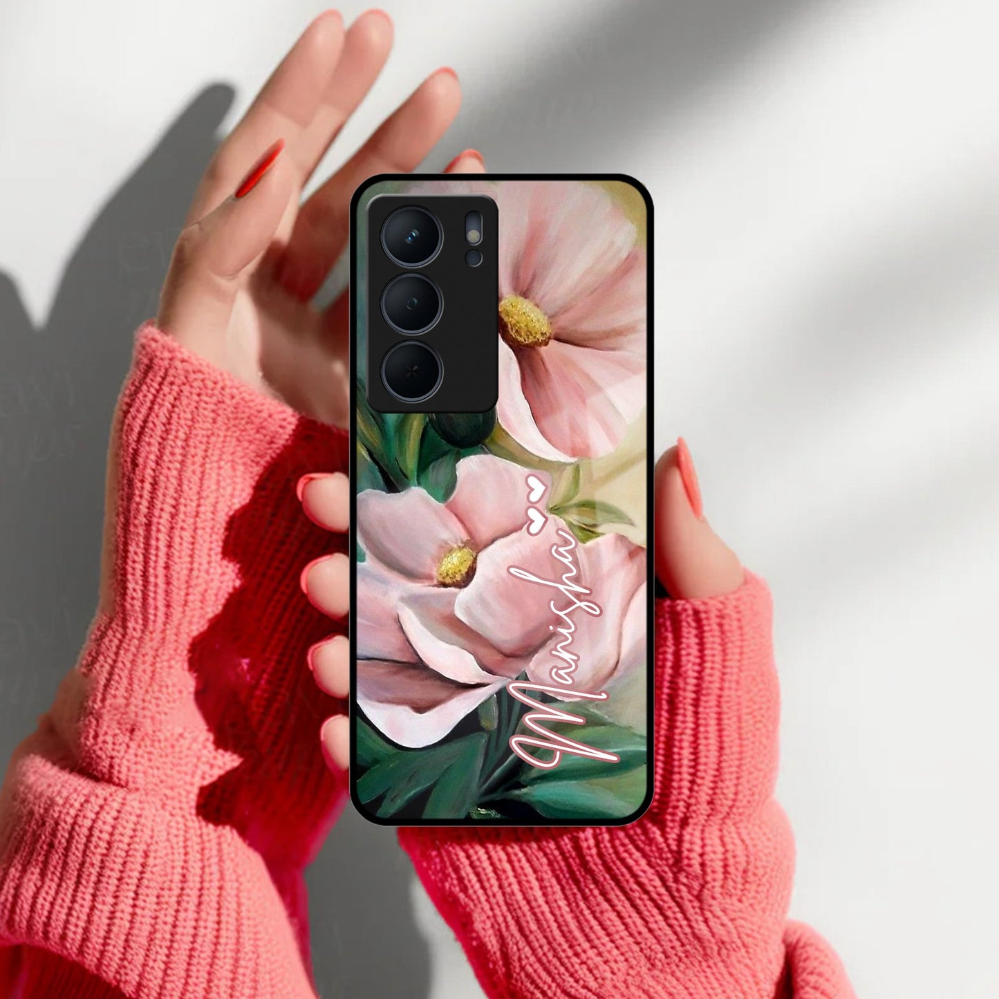 Paint Floral Poster Glass Case Cover For Realme/Narzo