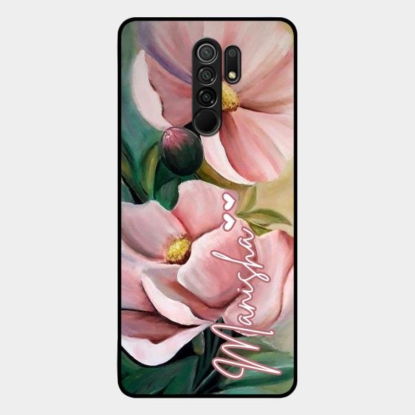 Paint Floral Poster Glass Case Cover For Redmi 9 Prime