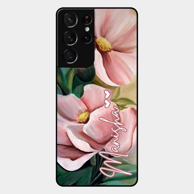 Paint Floral Poster Glass Case Cover For Samsung Galaxy S21 Ultra