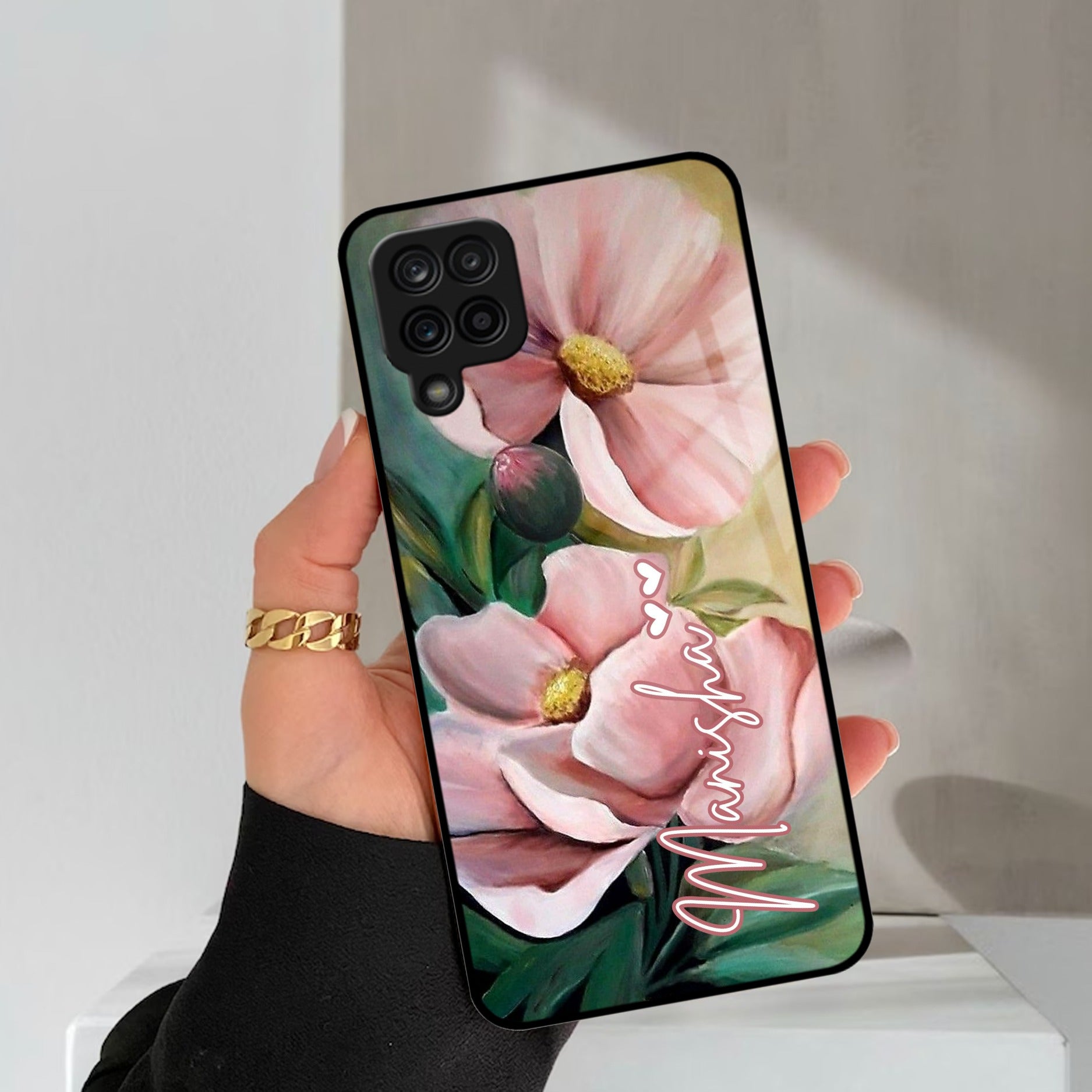 Paint Floral Poster Glass Case Cover For Samsung Galaxy M42 5G