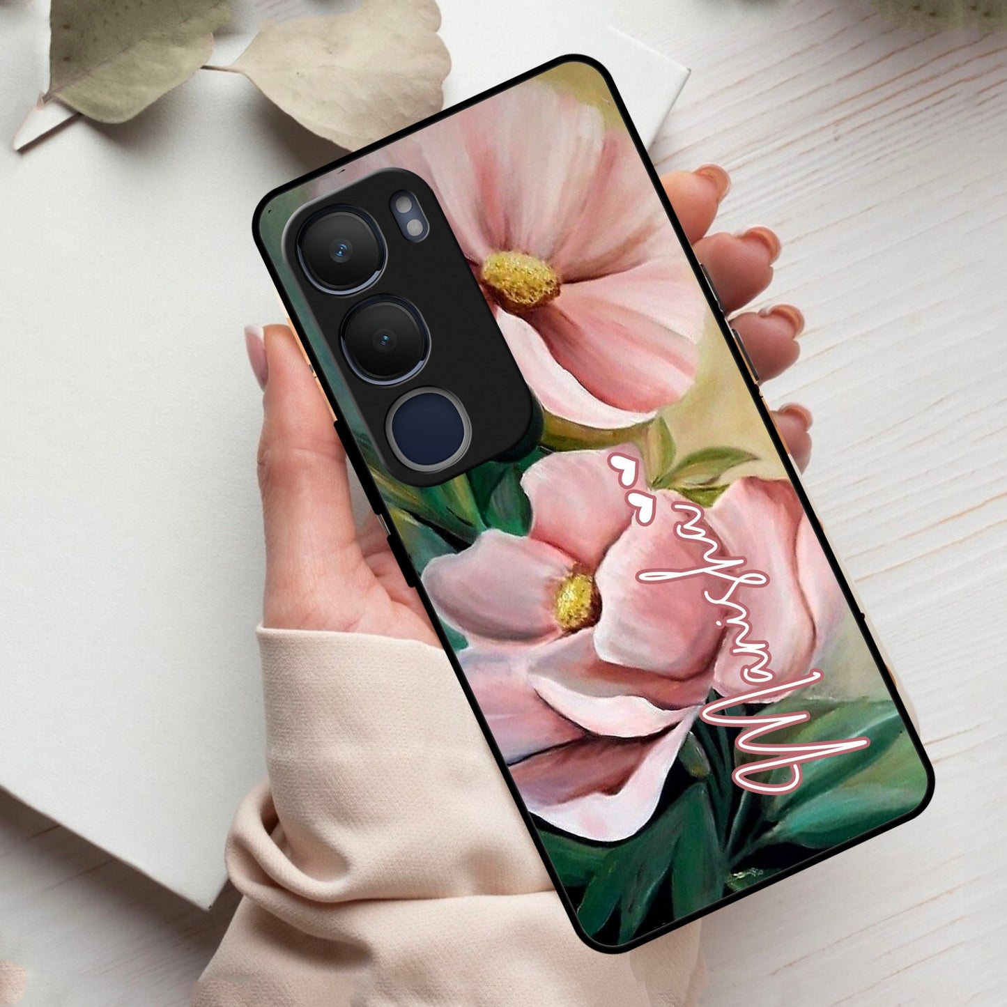 Paint Floral Poster Glass Case Cover For Vivo