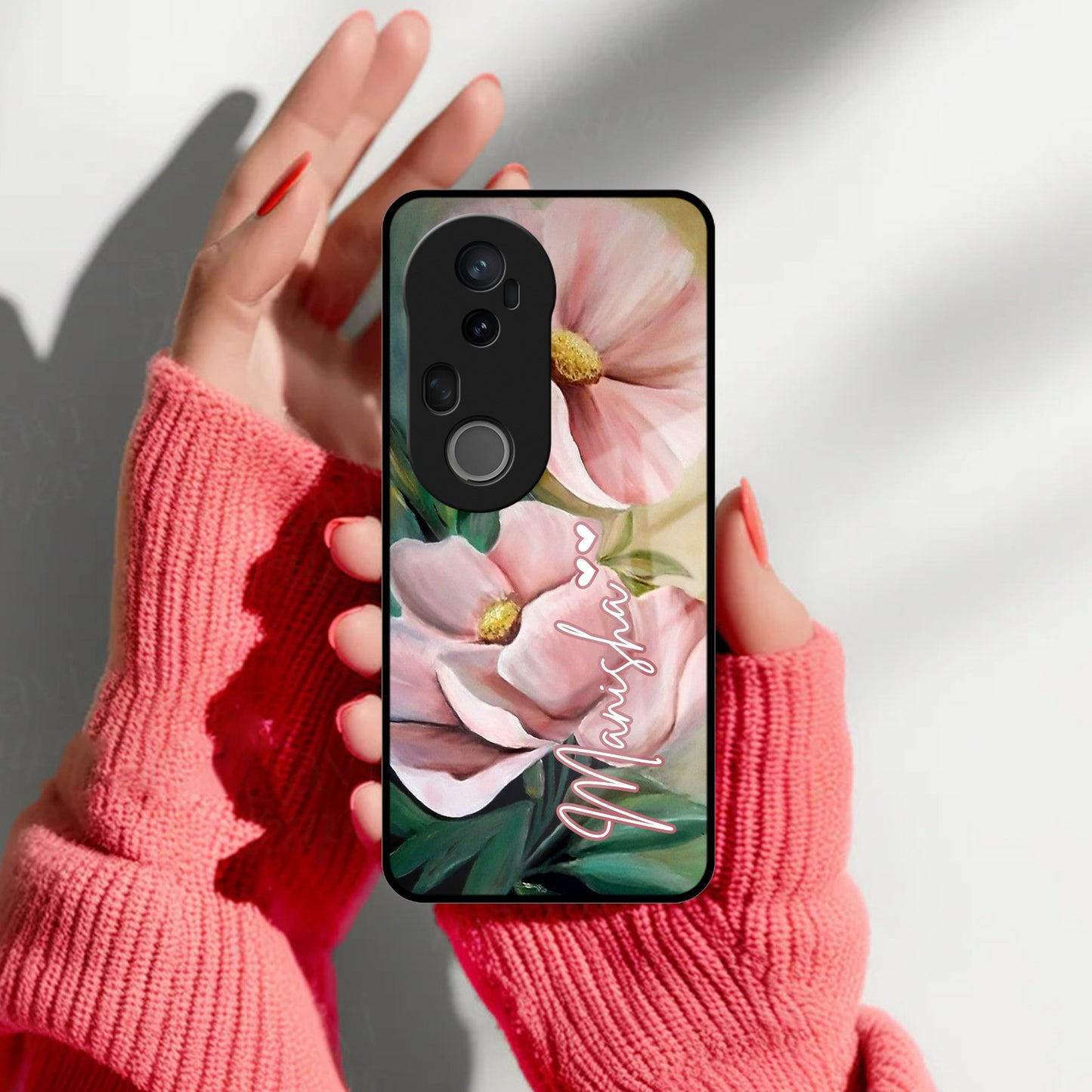 Paint Floral Poster Glass Case Cover For Vivo