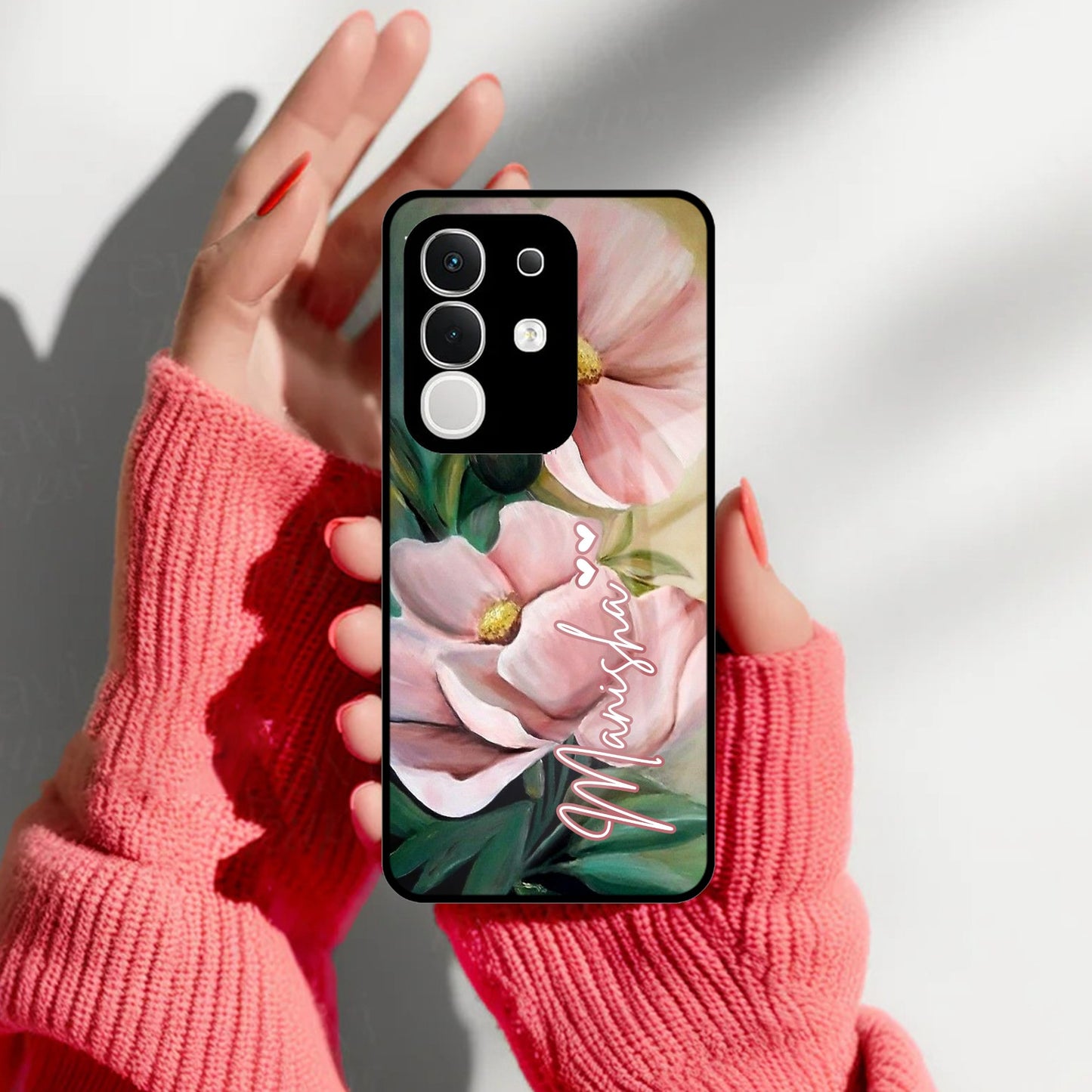 Paint Floral Poster Glass Case Cover For Vivo