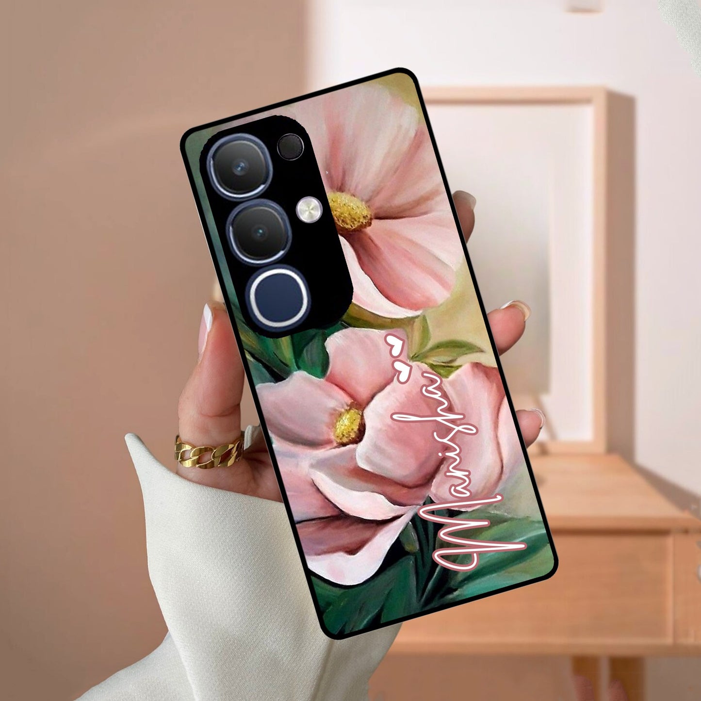 Paint Floral Poster Glass Case Cover For Vivo