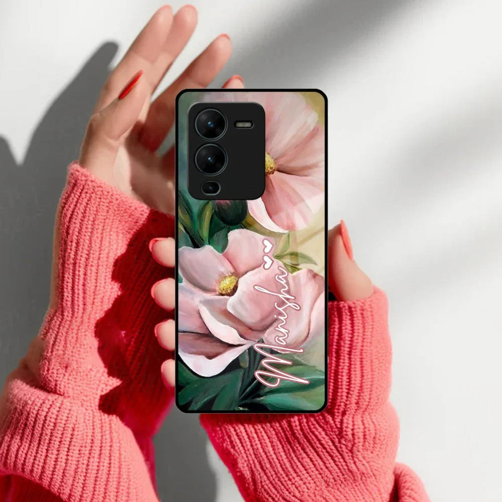 Paint Floral Poster Glass Case Cover For Vivo - ShopOnCliQ