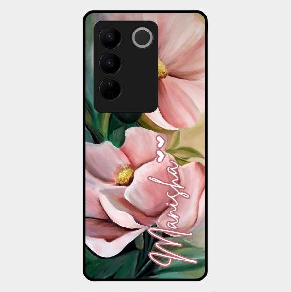 Paint Floral Poster Glass Case Cover For Vivo V27 Pro 5G