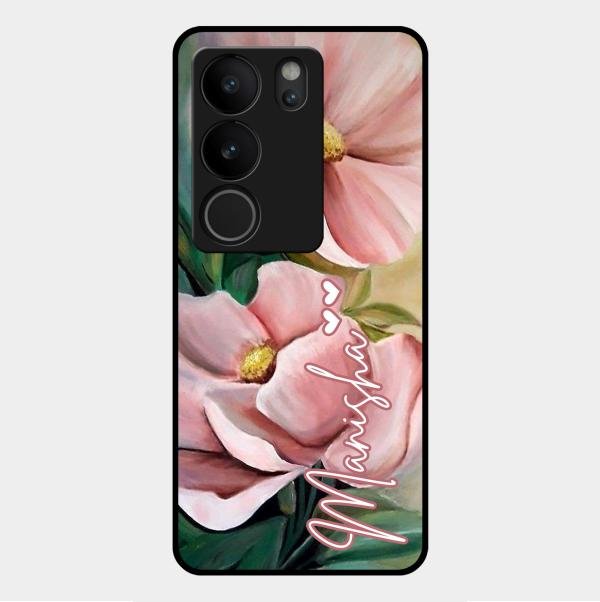 Paint Floral Poster Glass Case Cover For Vivo V29 5G